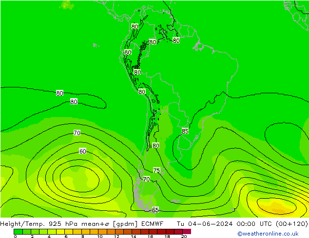 Géop./Temp. 925 hPa ECMWF mar 04.06.2024 00 UTC