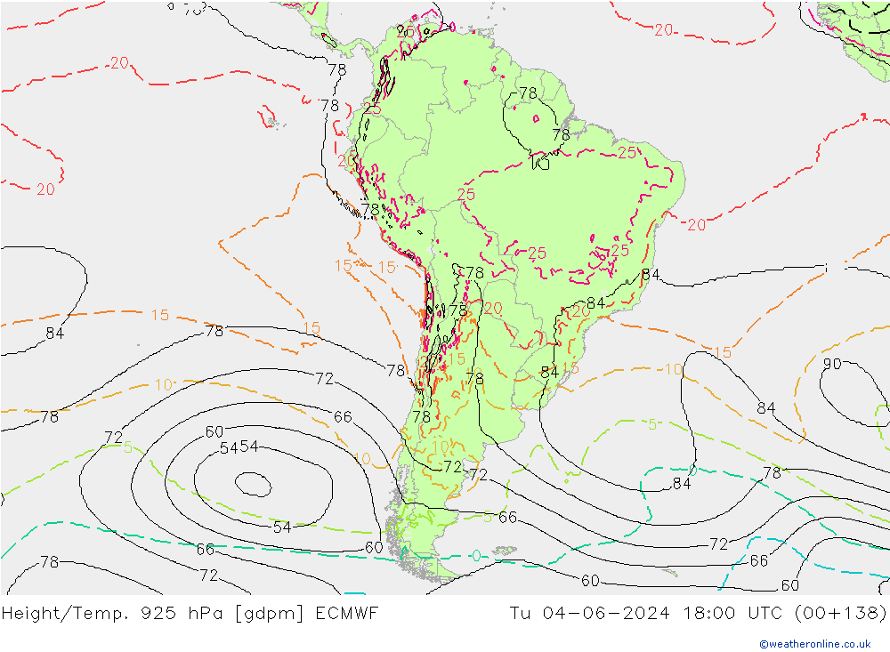 Height/Temp. 925 hPa ECMWF wto. 04.06.2024 18 UTC