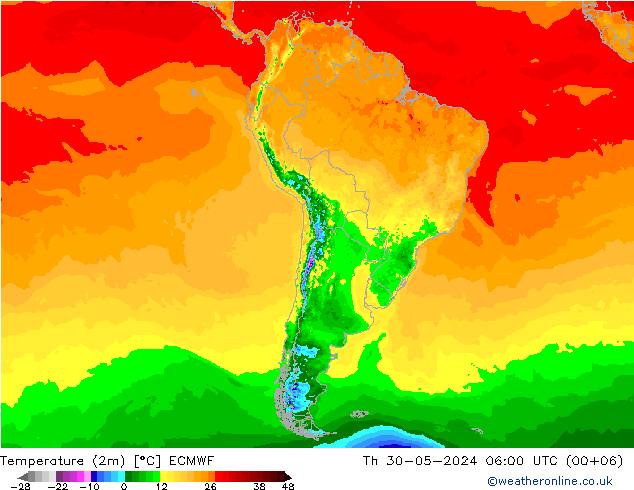 Temperature (2m) ECMWF Th 30.05.2024 06 UTC