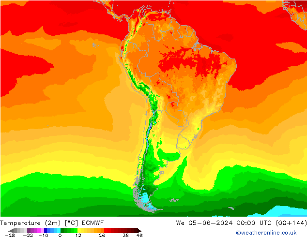 mapa temperatury (2m) ECMWF śro. 05.06.2024 00 UTC