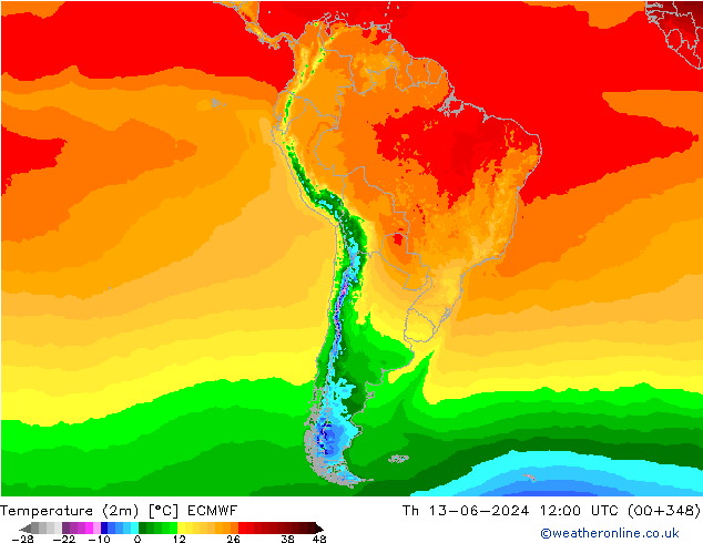 карта температуры ECMWF чт 13.06.2024 12 UTC
