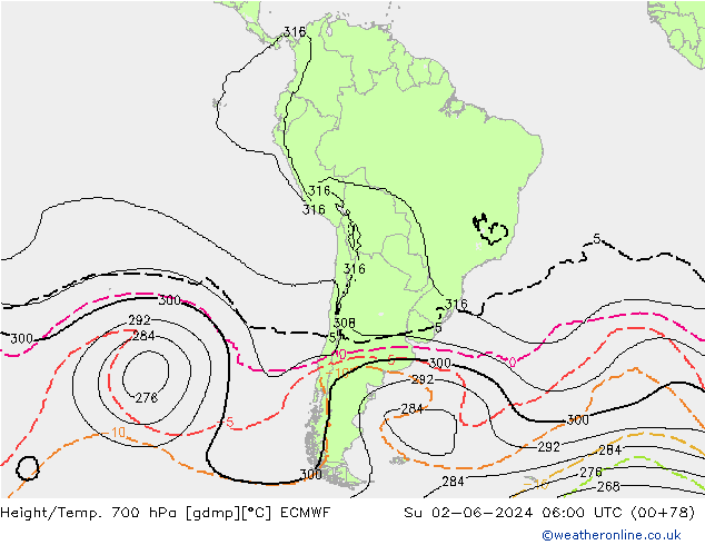 Height/Temp. 700 hPa ECMWF  02.06.2024 06 UTC