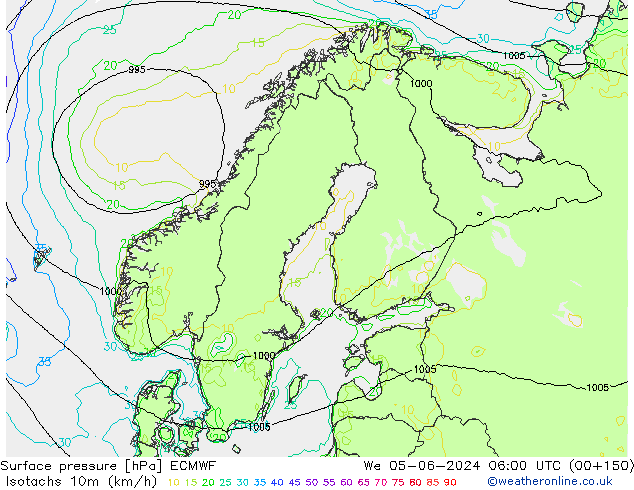 Isotachs (kph) ECMWF St 05.06.2024 06 UTC