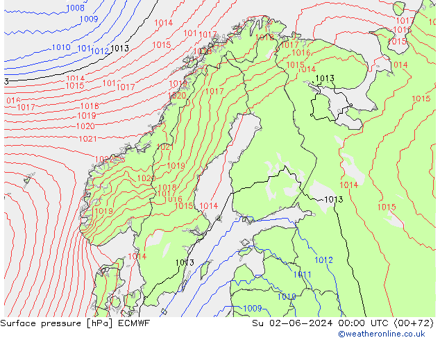 Atmosférický tlak ECMWF Ne 02.06.2024 00 UTC