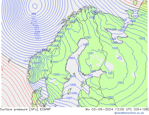 Presión superficial ECMWF lun 03.06.2024 12 UTC