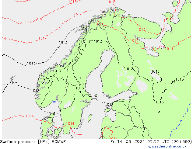 Surface pressure ECMWF Fr 14.06.2024 00 UTC