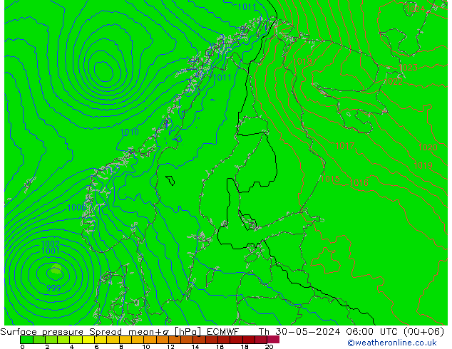 pressão do solo Spread ECMWF Qui 30.05.2024 06 UTC