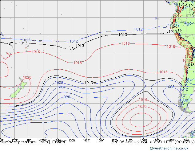 Surface pressure ECMWF Sa 08.06.2024 00 UTC