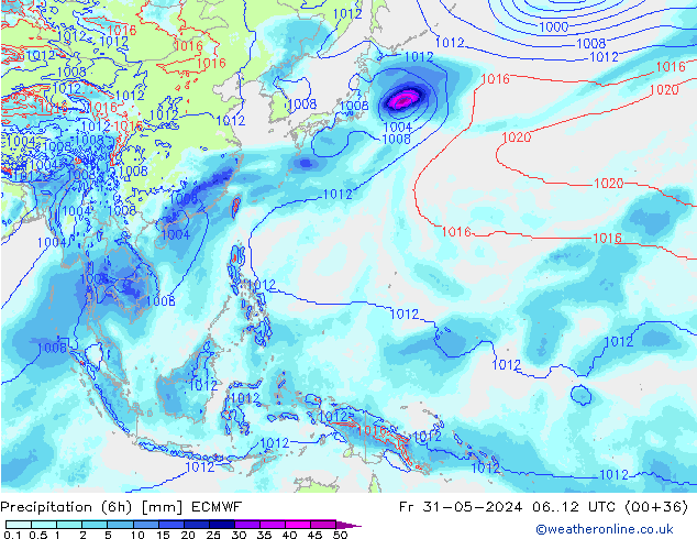 Precipitation (6h) ECMWF Fr 31.05.2024 12 UTC