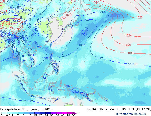 Precipitação (6h) ECMWF Ter 04.06.2024 06 UTC