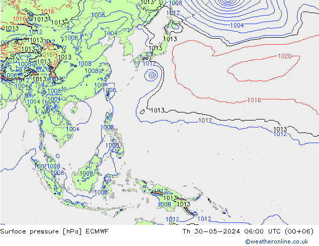 pressão do solo ECMWF Qui 30.05.2024 06 UTC