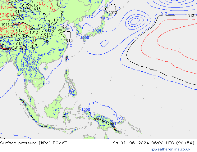 pressão do solo ECMWF Sáb 01.06.2024 06 UTC