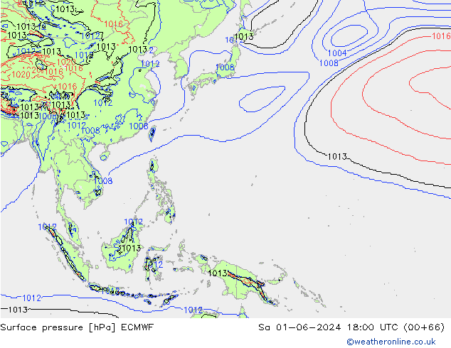 Surface pressure ECMWF Sa 01.06.2024 18 UTC