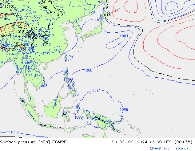 приземное давление ECMWF Вс 02.06.2024 06 UTC