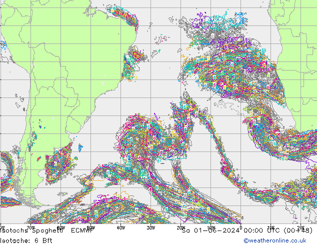 Isotachs Spaghetti ECMWF sab 01.06.2024 00 UTC