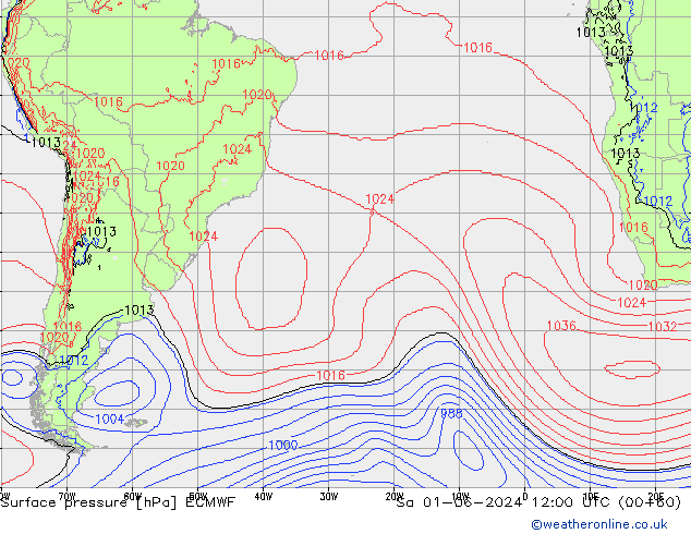 pressão do solo ECMWF Sáb 01.06.2024 12 UTC