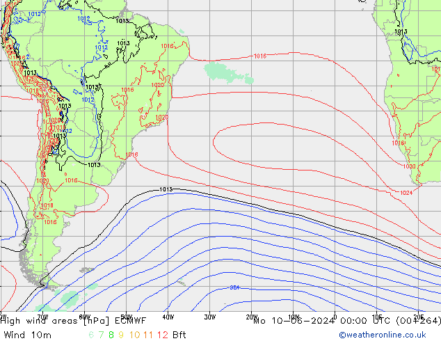 High wind areas ECMWF lun 10.06.2024 00 UTC