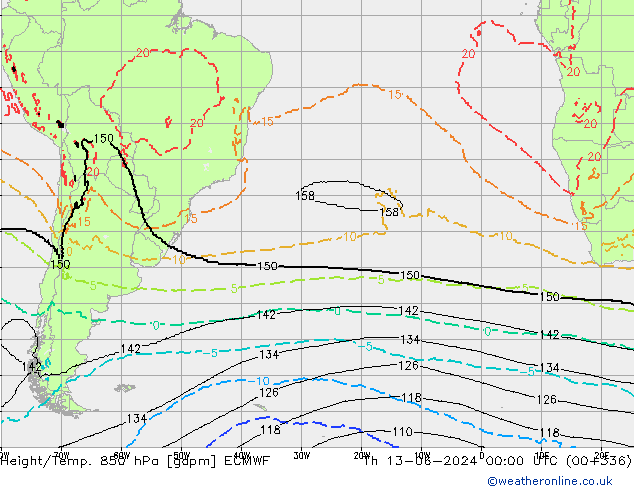 Height/Temp. 850 hPa ECMWF Čt 13.06.2024 00 UTC