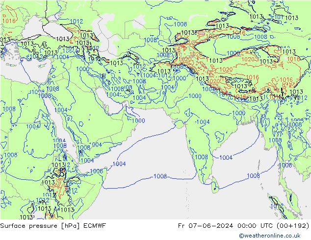 Surface pressure ECMWF Fr 07.06.2024 00 UTC