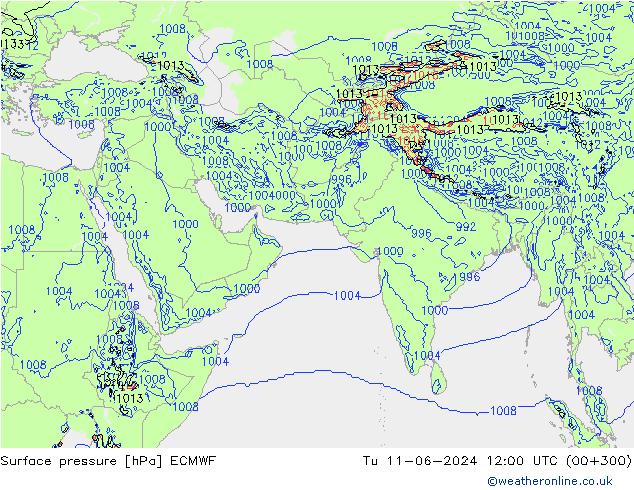 Presión superficial ECMWF mar 11.06.2024 12 UTC