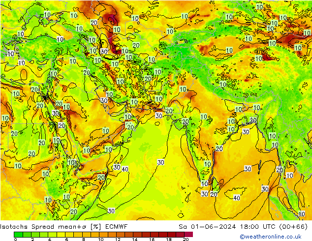 Isotachs Spread ECMWF sam 01.06.2024 18 UTC