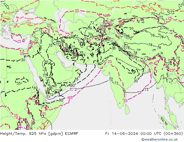 Height/Temp. 925 hPa ECMWF pt. 14.06.2024 00 UTC