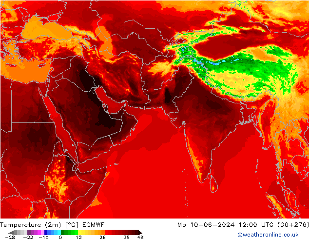 Temperature (2m) ECMWF Po 10.06.2024 12 UTC