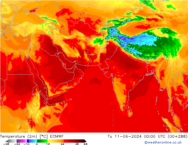 карта температуры ECMWF вт 11.06.2024 00 UTC