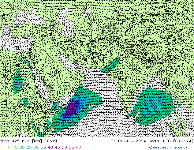 wiatr 925 hPa ECMWF czw. 06.06.2024 06 UTC