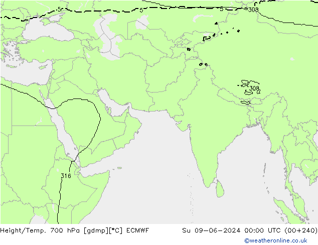 Height/Temp. 700 hPa ECMWF Ne 09.06.2024 00 UTC