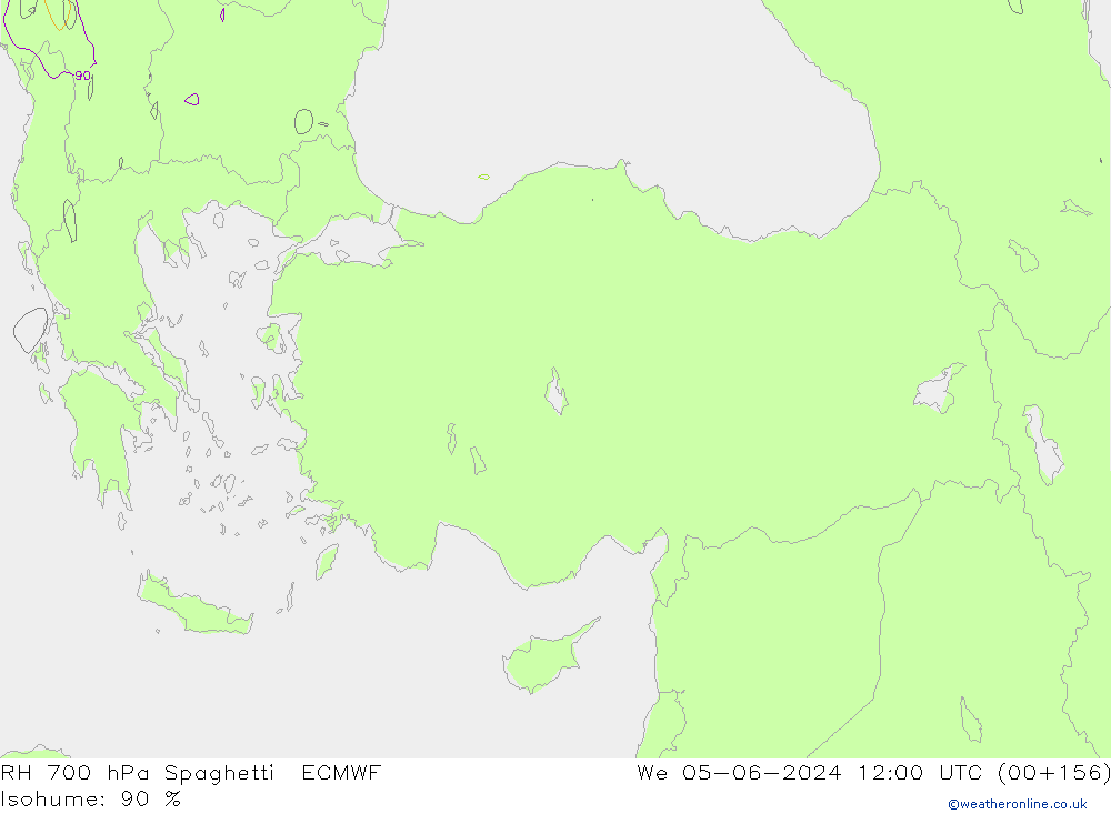 RH 700 hPa Spaghetti ECMWF Qua 05.06.2024 12 UTC