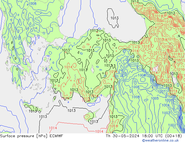 pressão do solo ECMWF Qui 30.05.2024 18 UTC