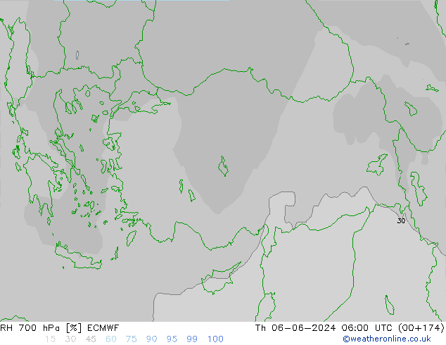 RH 700 hPa ECMWF Th 06.06.2024 06 UTC