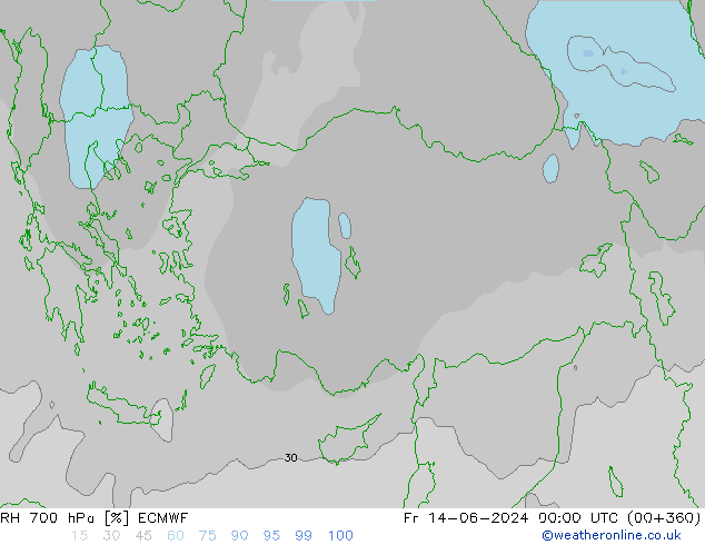 RH 700 гПа ECMWF пт 14.06.2024 00 UTC