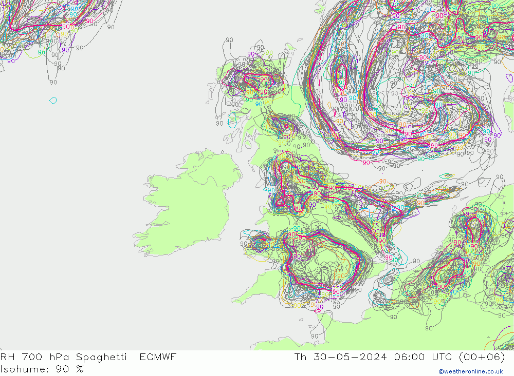 RV 700 hPa Spaghetti ECMWF do 30.05.2024 06 UTC