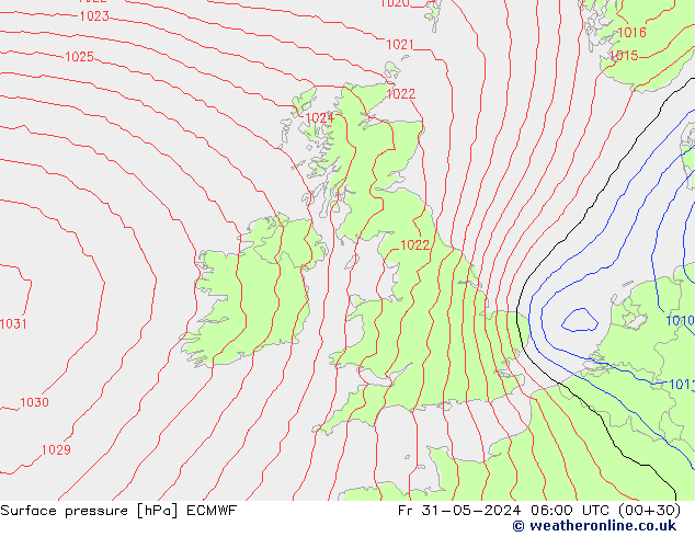 Luchtdruk (Grond) ECMWF vr 31.05.2024 06 UTC