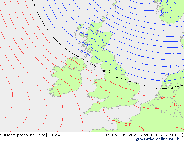 Surface pressure ECMWF Th 06.06.2024 06 UTC