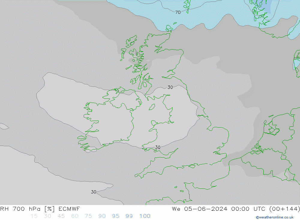 Humidité rel. 700 hPa ECMWF mer 05.06.2024 00 UTC