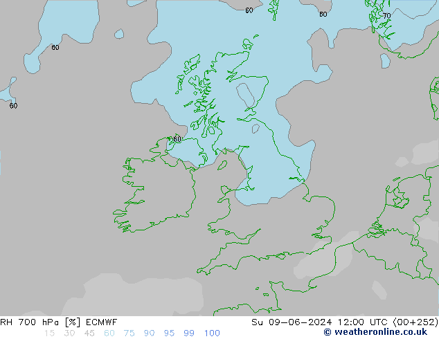 Humidité rel. 700 hPa ECMWF dim 09.06.2024 12 UTC