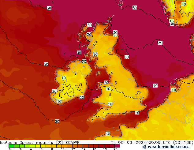 Isotachs Spread ECMWF Čt 06.06.2024 00 UTC