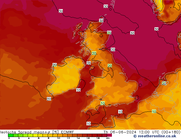 Isotachs Spread ECMWF Čt 06.06.2024 12 UTC