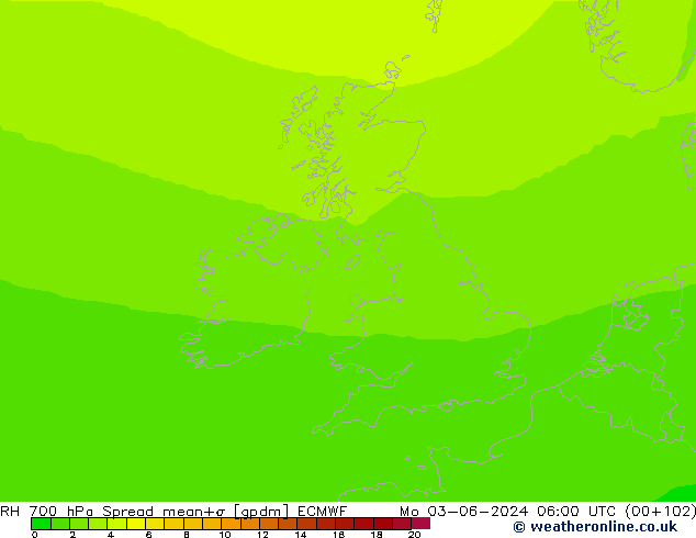 RH 700 hPa Spread ECMWF Mo 03.06.2024 06 UTC