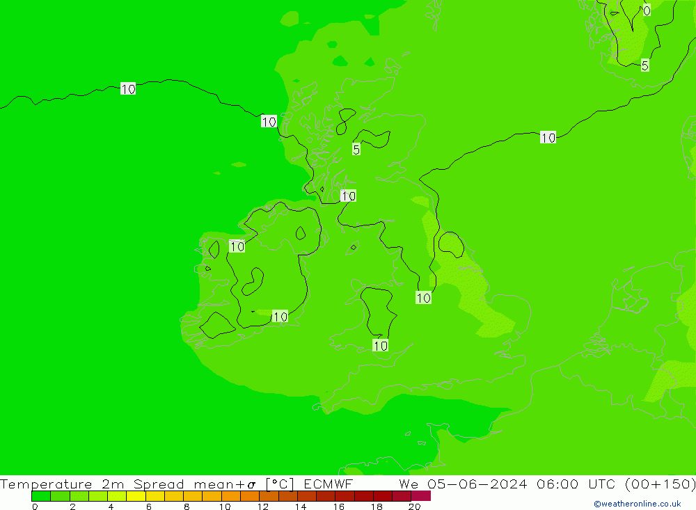 карта температуры Spread ECMWF ср 05.06.2024 06 UTC