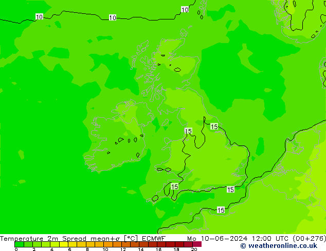 карта температуры Spread ECMWF пн 10.06.2024 12 UTC