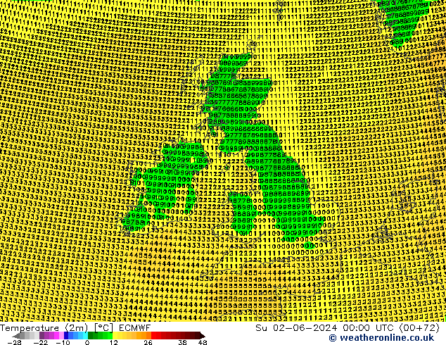 Temperatuurkaart (2m) ECMWF zo 02.06.2024 00 UTC