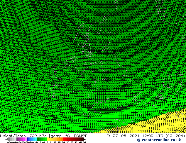 Geop./Temp. 700 hPa ECMWF vie 07.06.2024 12 UTC