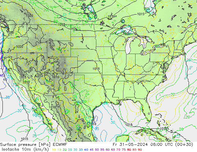 Isotachs (kph) ECMWF ven 31.05.2024 06 UTC