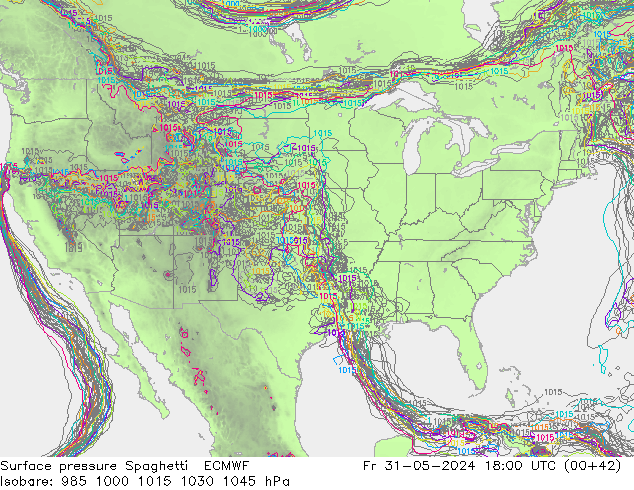 Bodendruck Spaghetti ECMWF Fr 31.05.2024 18 UTC