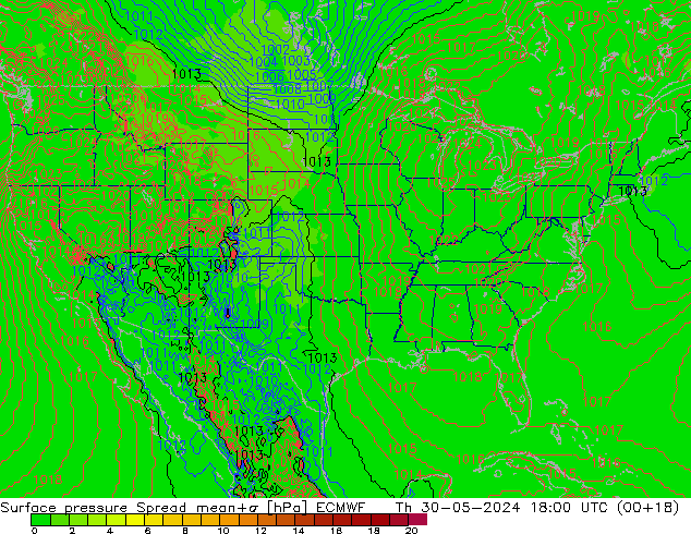 pression de l'air Spread ECMWF jeu 30.05.2024 18 UTC