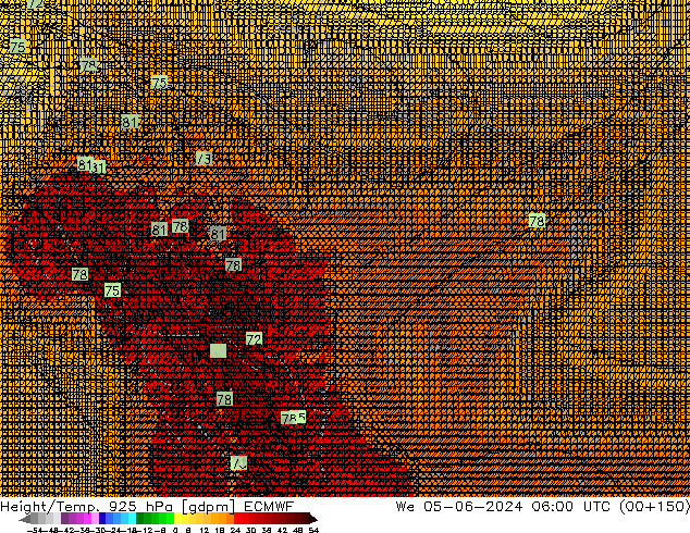 Height/Temp. 925 гПа ECMWF ср 05.06.2024 06 UTC